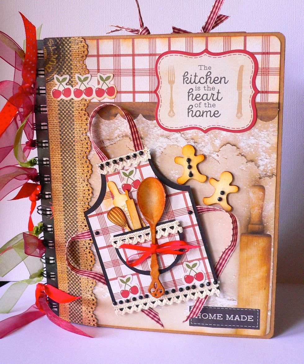 I created this Recipe Book with the Kaisercraft "Bon Appetit" paper collection, using an art journal and the "Bon Appetit" Kaisercraft papers, stickers and wooden embellishments.