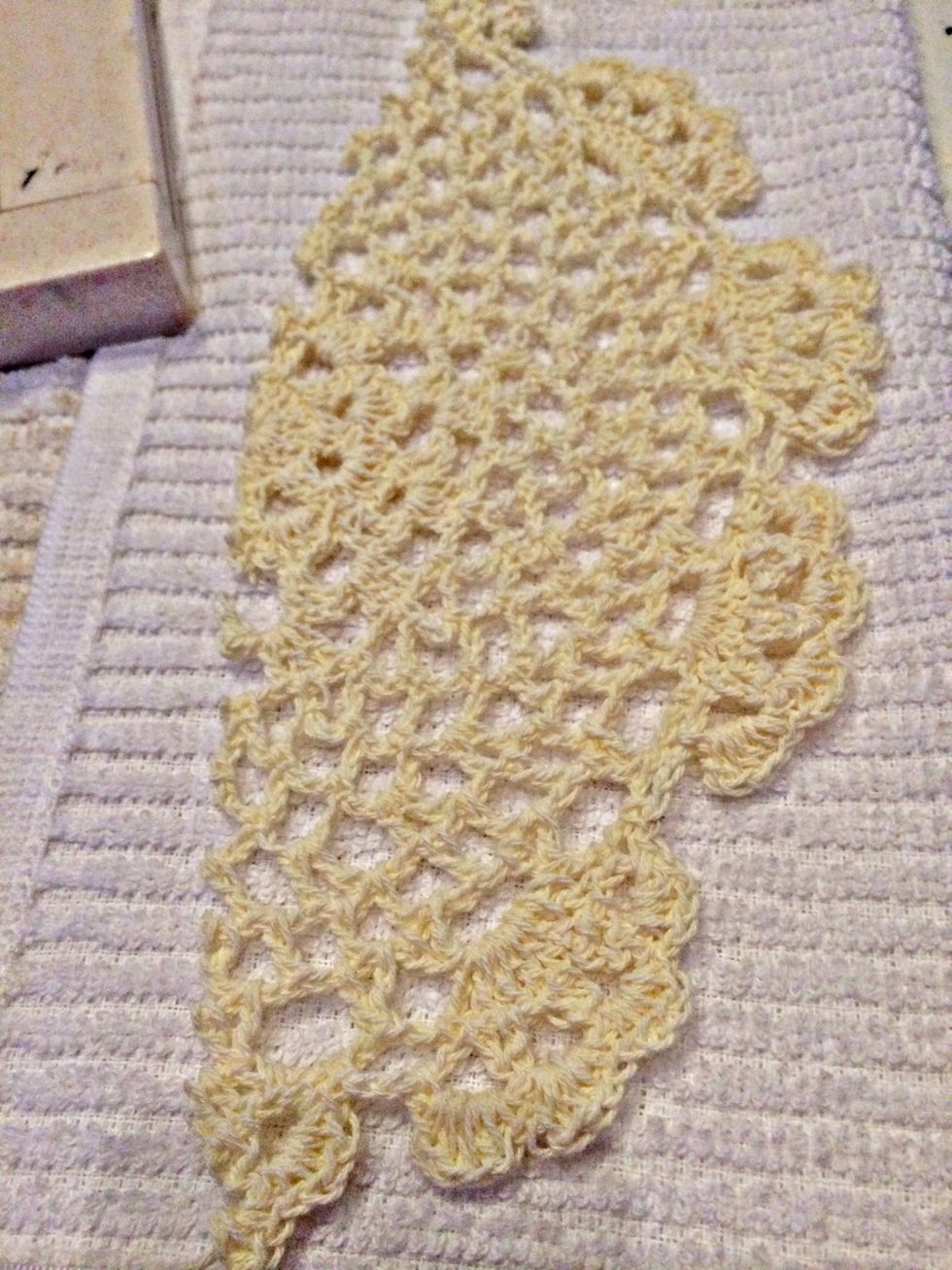 I cut a doily in half that I found at Michael's in the dollar bin.