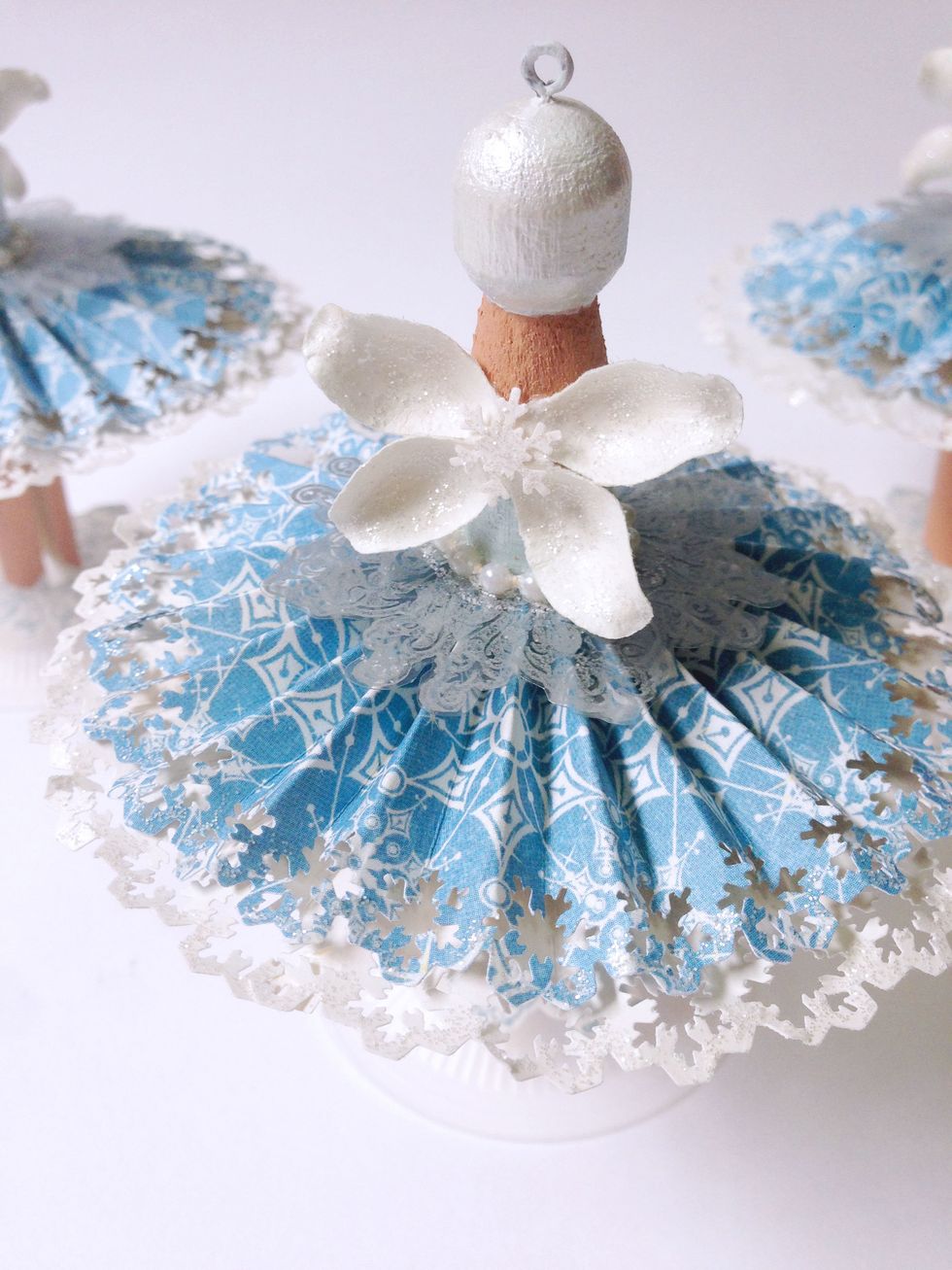 I cut a petal off from a 5 petal mulberry flower and made the wings for the fairies, and place a snowflake punch out from the edge punch at the center of the wings...