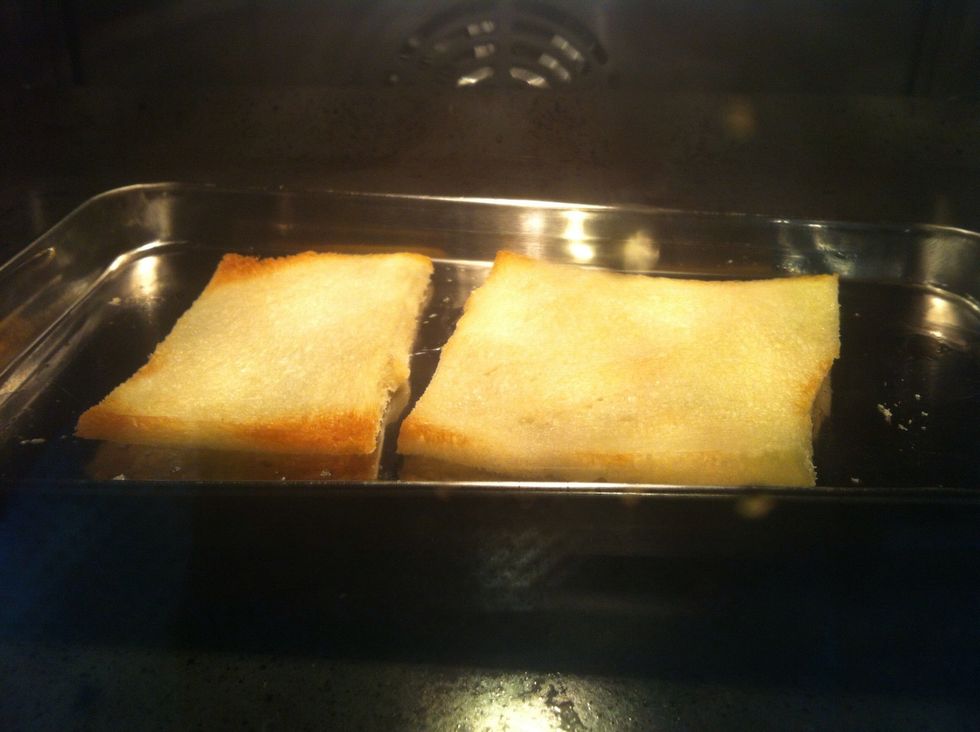 I cut one slice of bread into 2 the sprinkle olive oil then toasted till golden