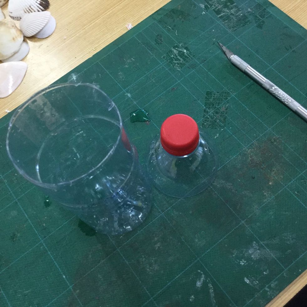 I cut the bottle In 2 uneven parts, one bigger then the other. I am going to use the smaller half in my box.