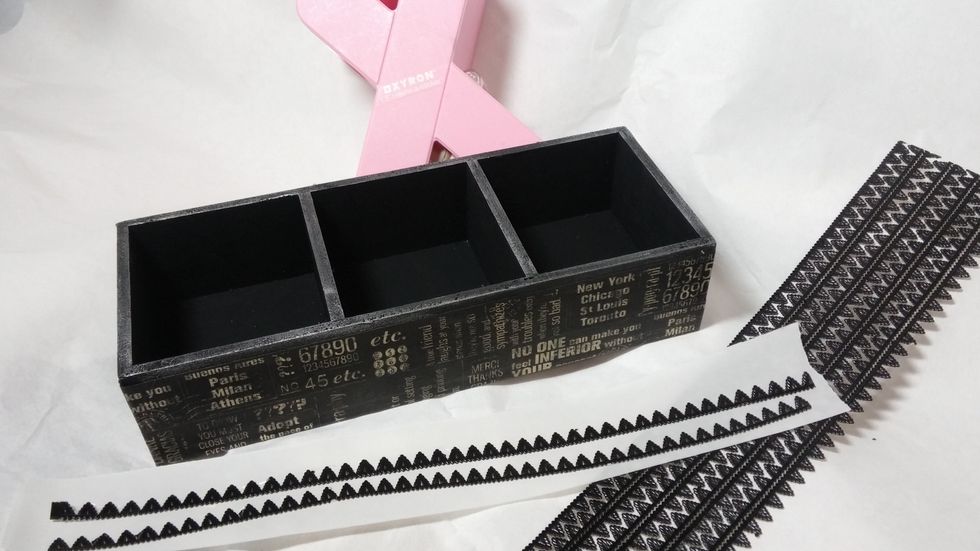 I decided I wanted to add a little trim around the box so I ran some Dresden scrap through my Xyron machine.