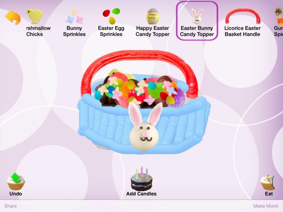 I decided I wanted to put something on the front of my basket because it looked to plain so I put this giant bunny head on it. The Easter egg to the left of it also works as good decoration.