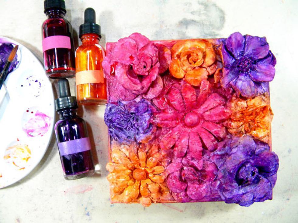I decided to add Minx to the mix.  I added Enchanting Minx to the pink flowers, Radiance to the orange and Majestic to the purple.
