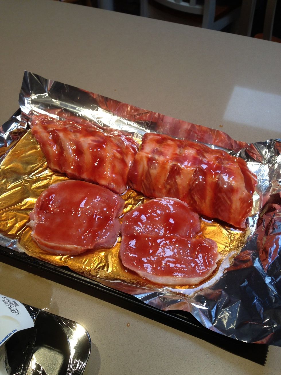 I decided to add some butterfly steaks too before it goes in the oven. I will cook it for around 1 hour and look every 15 mins and add more sauce and also add more root beer if it starts to dry up