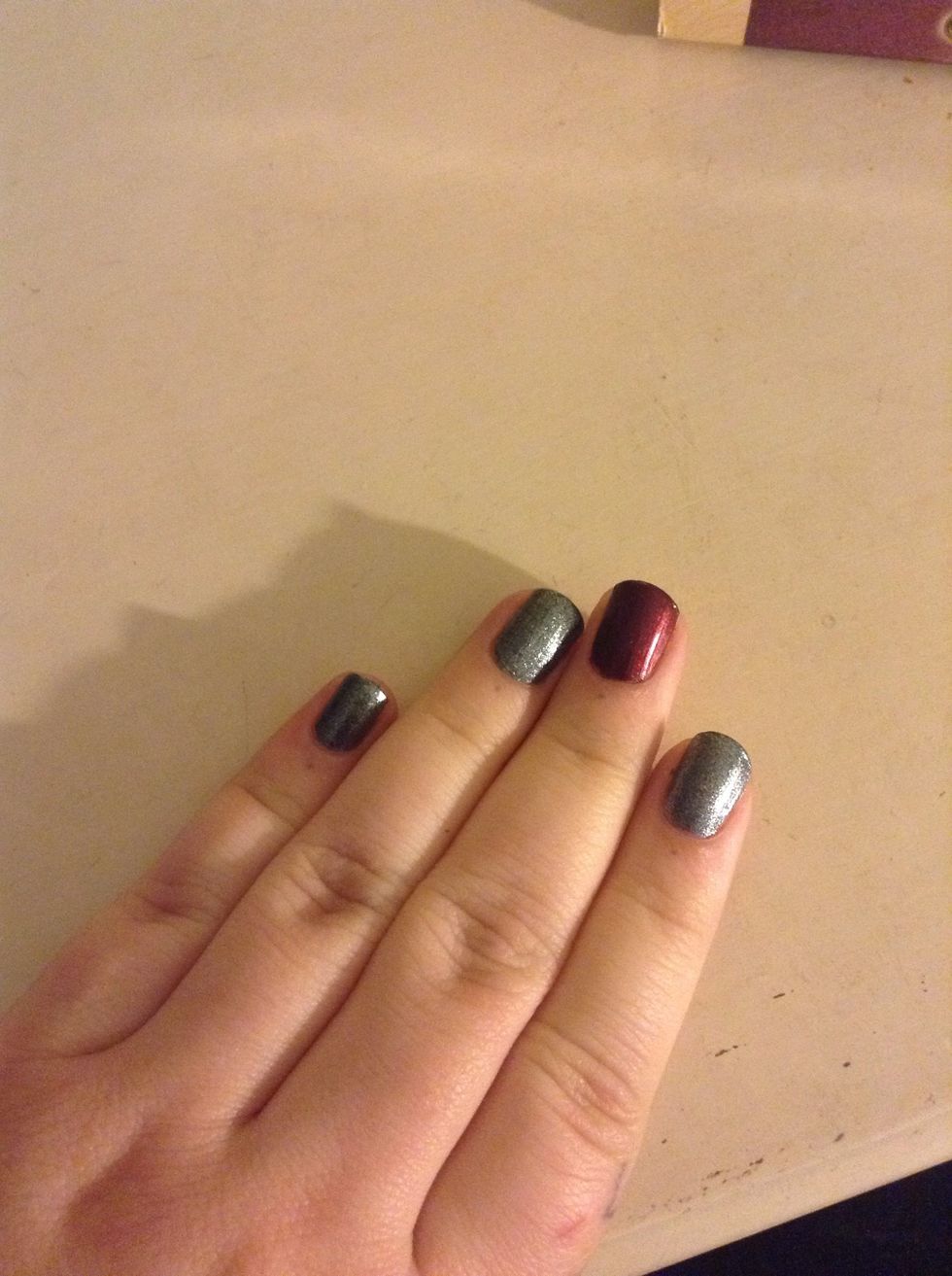 I decided to do nail art after I did my nails, but you just do a base coat and one or two coats of whatever color you like. Accent nail is optional.