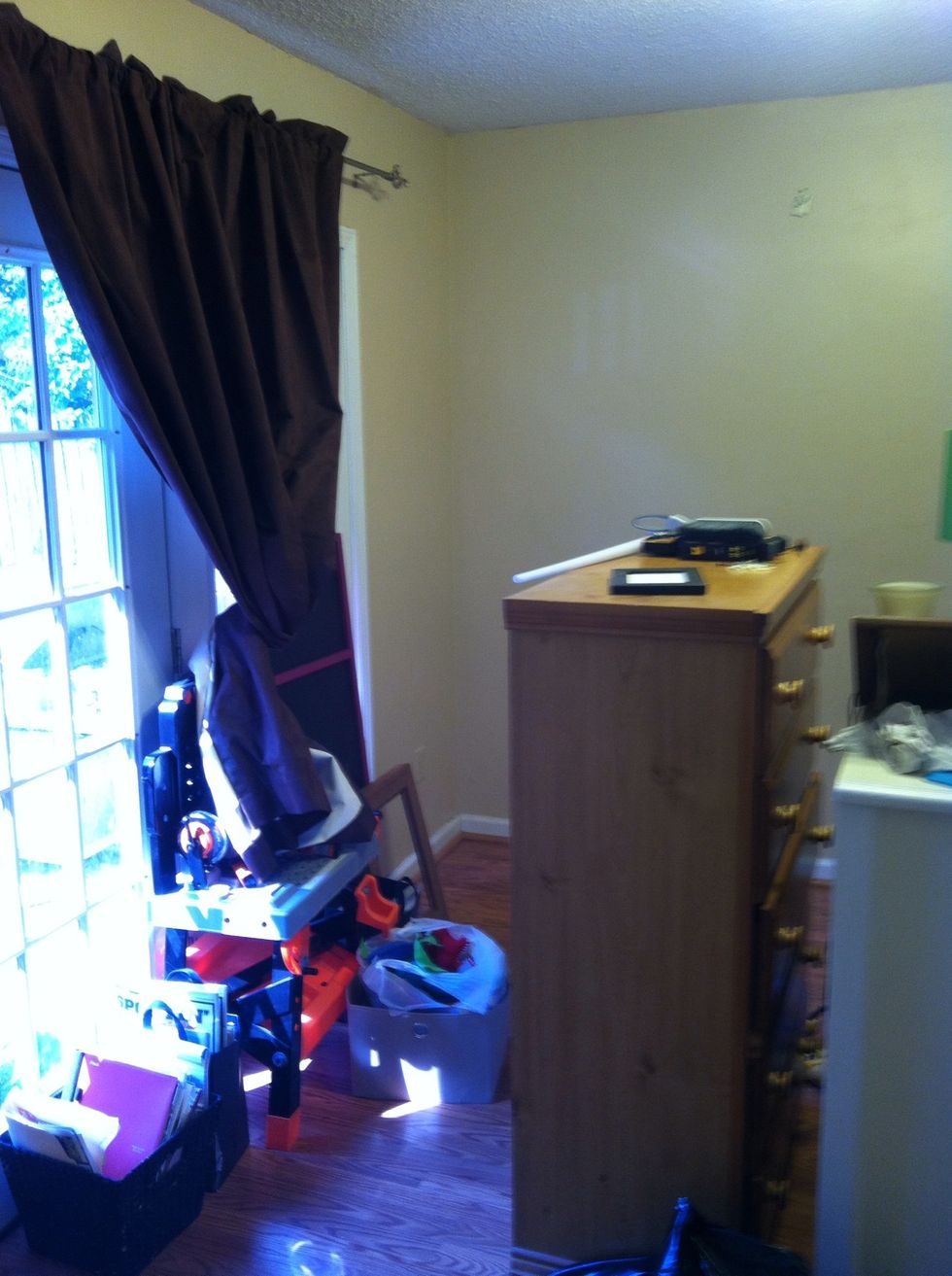 I decided to paint one accent wall. The left side of the room has a french door that leads to the backyard and the right french door leads to the family room.