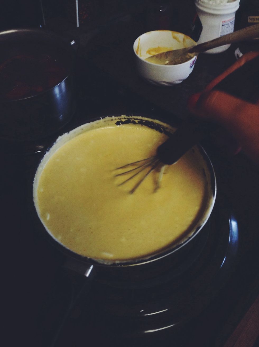 I decided to use a whisk because that spoon was doing nothing for me in this situation. Use a whisk, it works better for this step!