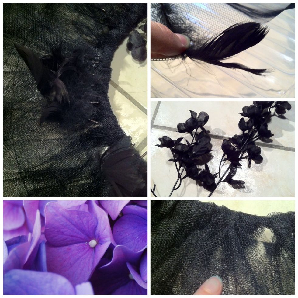 I decorated the tutu with some more feathers and flowers. If you do so, make sure to glue only on the strips, not the elastic band!