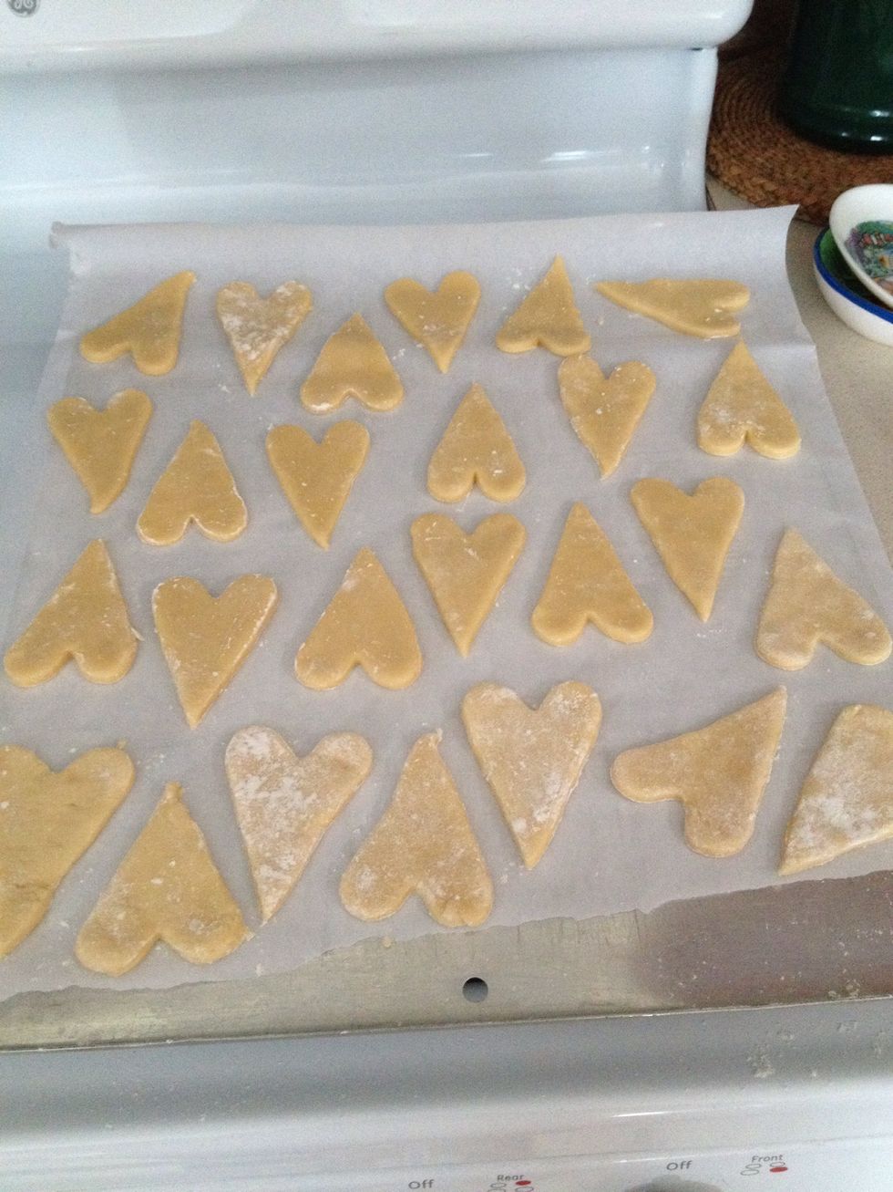I did hearts for valentines day! Bake in the oven for 7-8 mins or until just starting to get a golden color