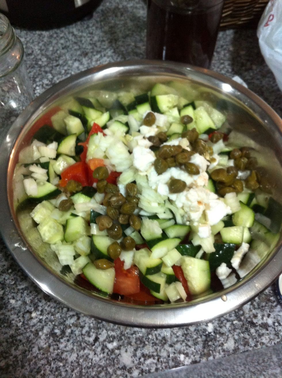 I did not add any salt to the dressing because of the cheese and the capers, you'll see you don't need it!