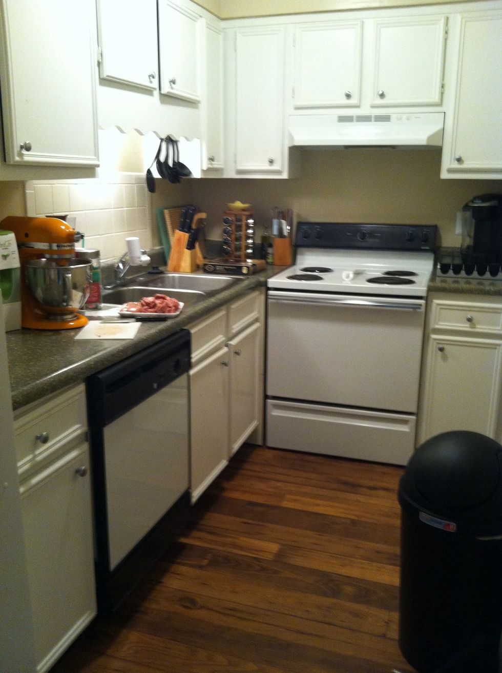 I did not take a picture of the ingredients, but I did take a picture of my nice new ( smaller) kitchen.... It's lovely but oh my it's little lol