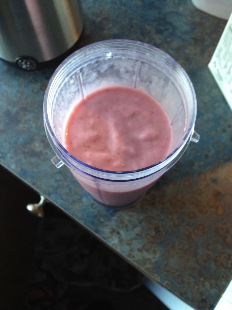 I didn't have to use ice because my fruit was frozen but this is where you would add ice.