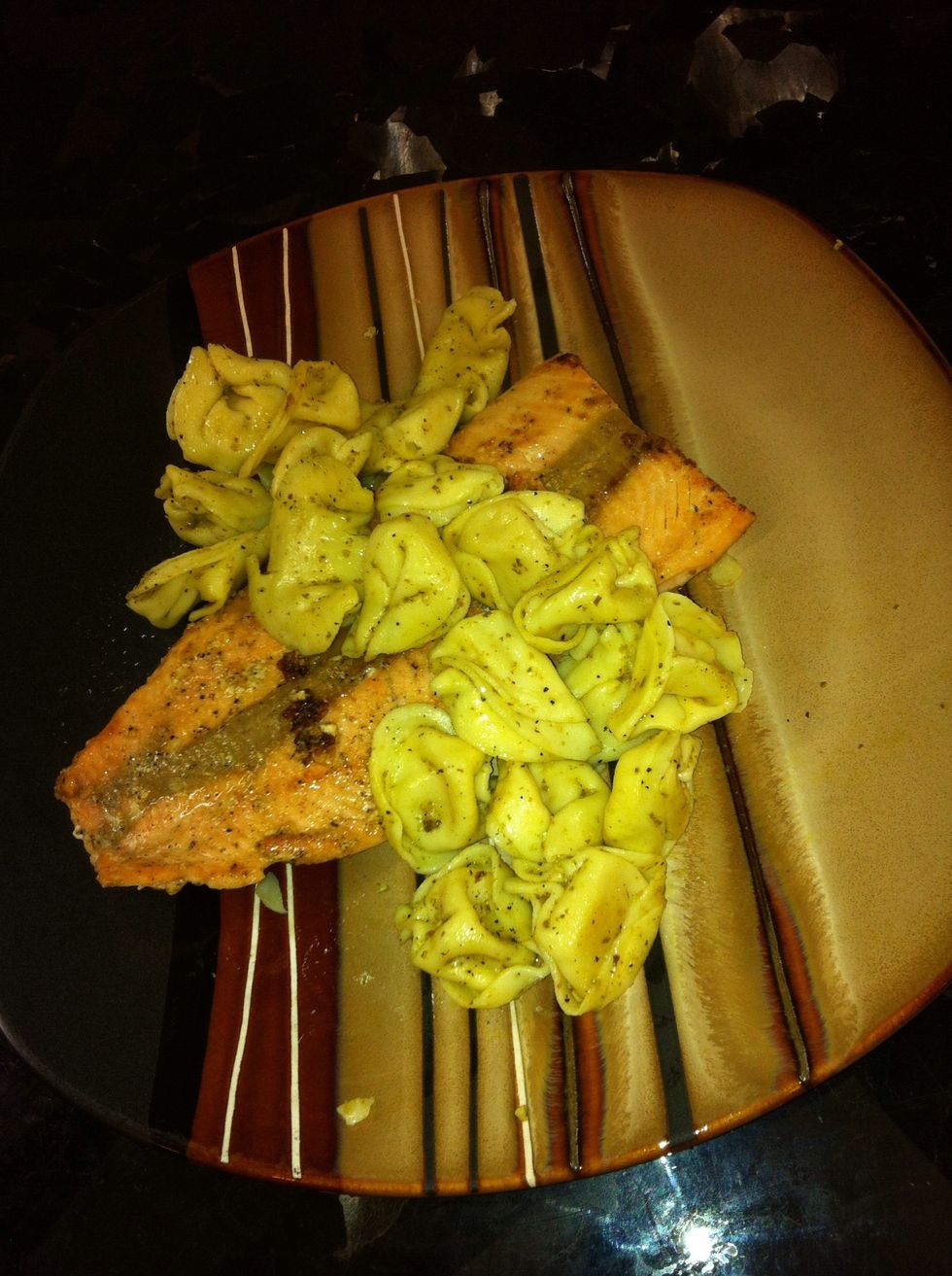 I didn't take pictures of my pesto tortellini process, but it was very simply done. I Boiled tortellini and added pesto I found in my local supermarket.