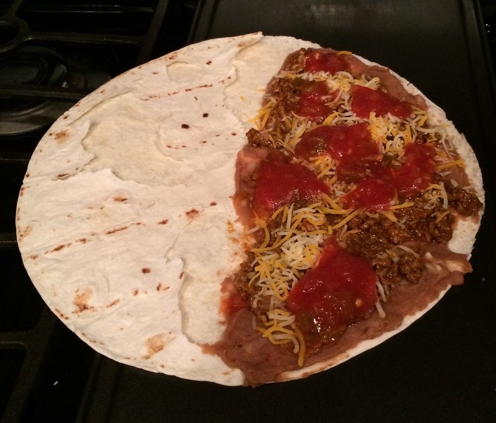 I do my beans first, then the meat, cheese and salsa...