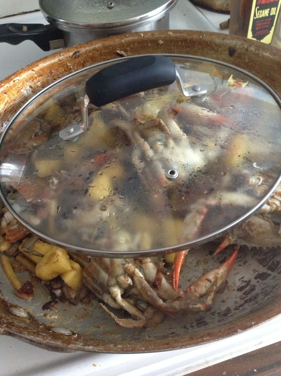 I don't have a lid big enough for this pan so I improvise to let them steam a minute or so.