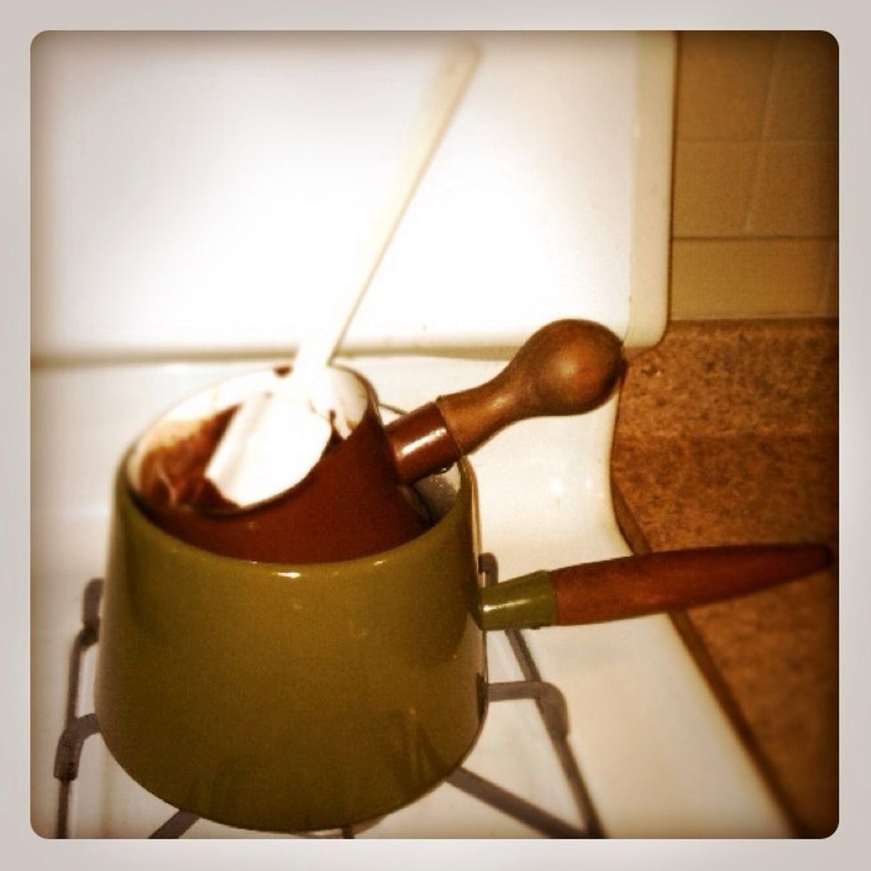 I don't have a shnazzy double boiler but I find my funky 60s cookware always come thru in a pinch.
