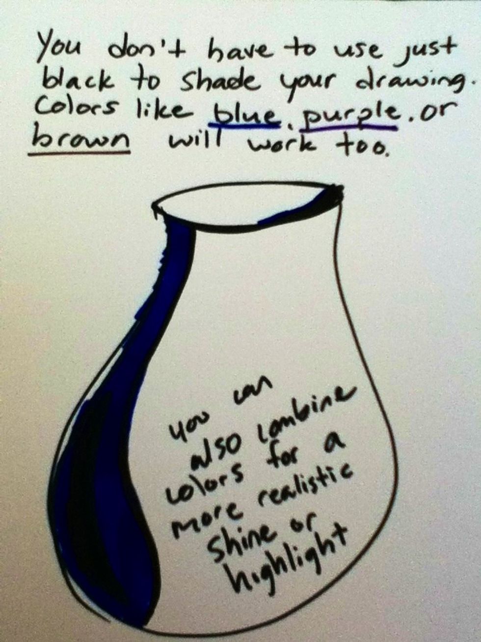 I don't know if you can see the black highlight within the blue shading, but it's good to combine colors while shading.