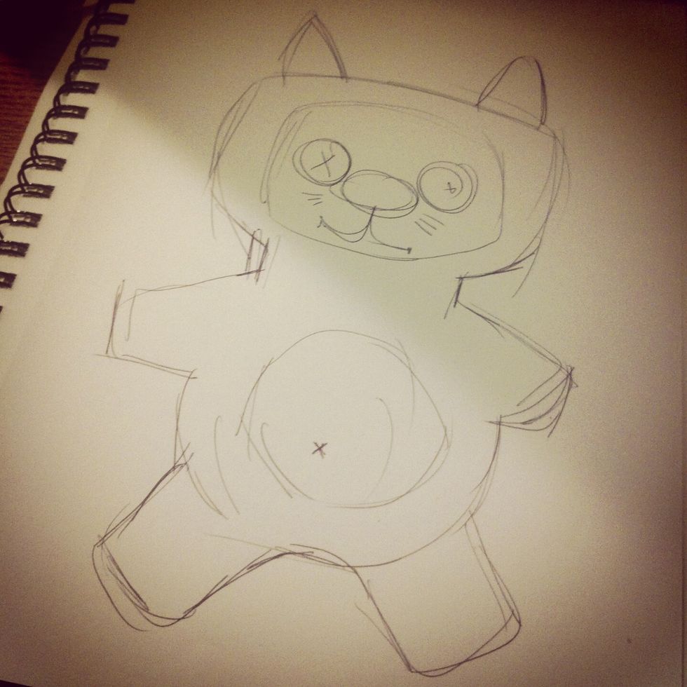 I drew out my pattern. I'm a hack with sewing so nothing is ever perfect. I cut out the pattern and am ready to go! I then cut out the front & back fabric pieces for my cat.