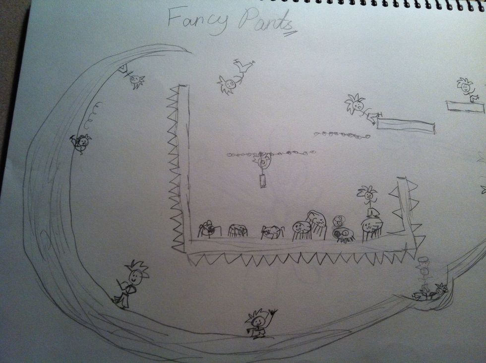 I drew some designs for the game fancy pants ( it's a really good game, search it up on google) all the things that my stickman are doing, you can do it in the game