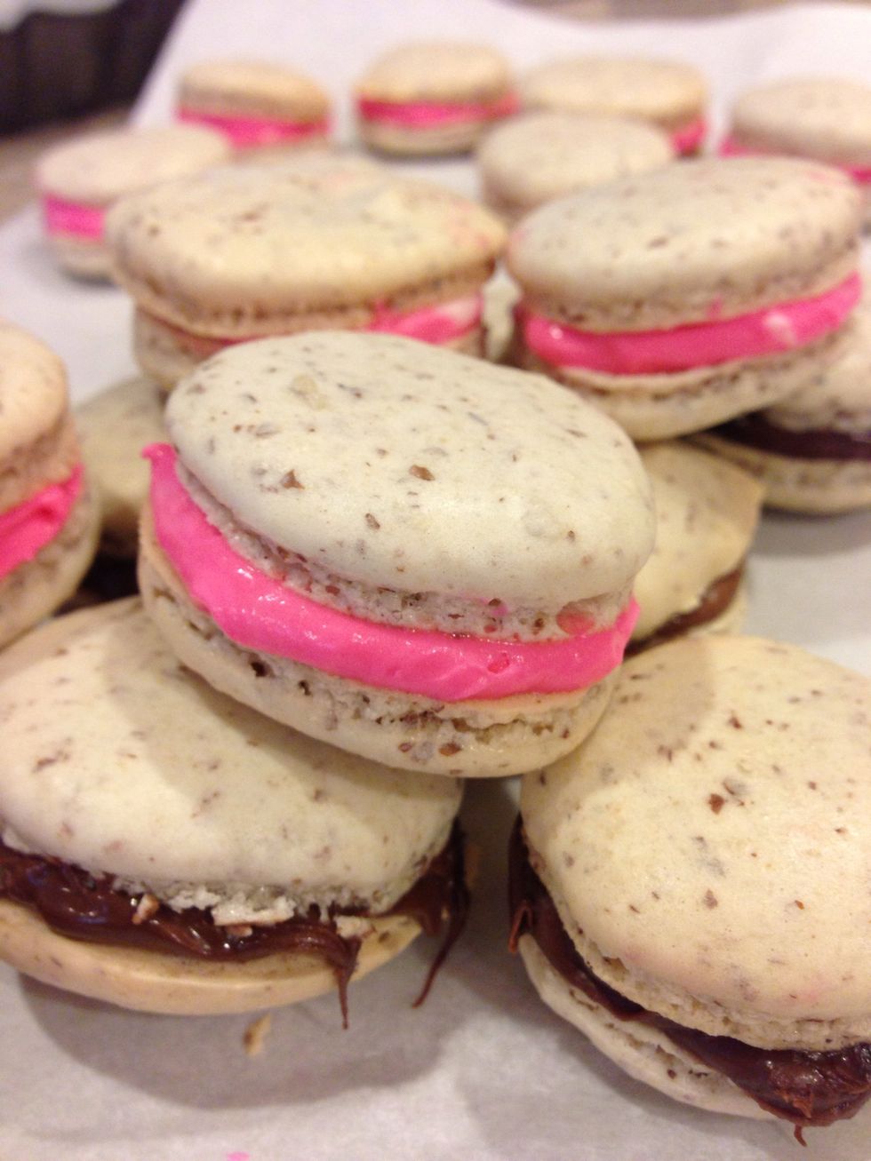 I filled mine with strawberry cream and Nutella. I added food coloring to the cream and didn't realize I purchased NEON food coloring until I whipped the brightest pink cream I had ever seen! Haha :)