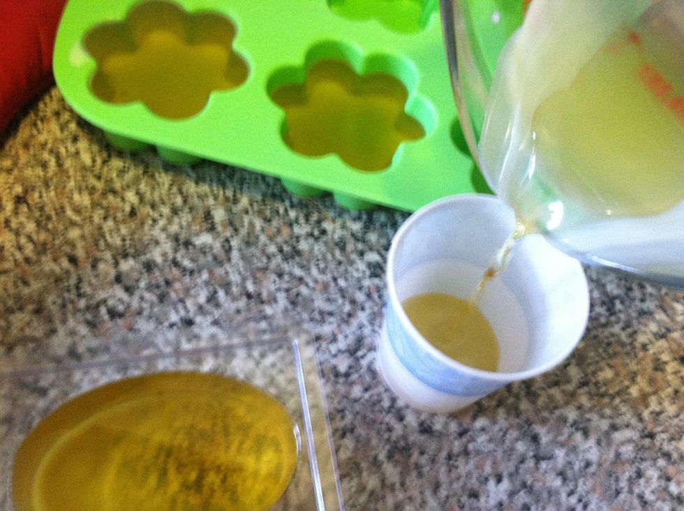 I filled one large flower shaped mold and filled another half way. I also placed the mixture in a Dixie cup.