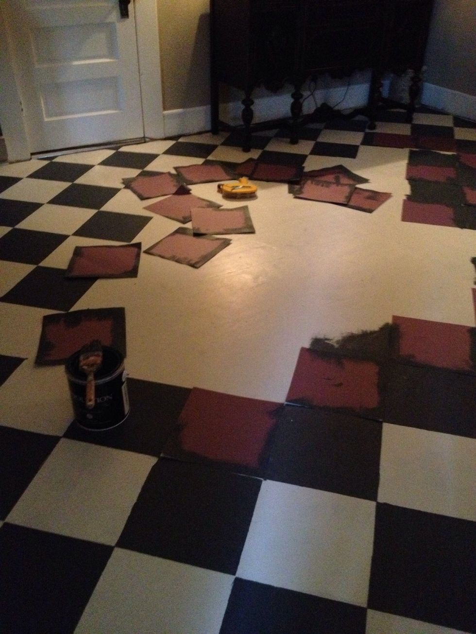 I finished the middle section in the same fashion, using the existing, dried squares as guides.