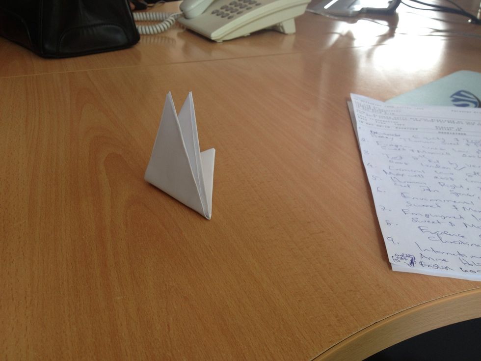 I folded mine more (2 times). This creates the illusion of 'numerous' origami swan-like triangles bound together when inside the bin.