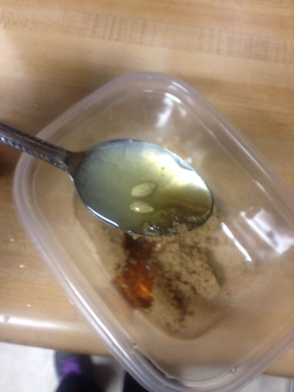 I forgot to get a picture of the honey, but add honey and lemon. I did two of these spoonfuls of lemon juice to get the consistency I wanted.