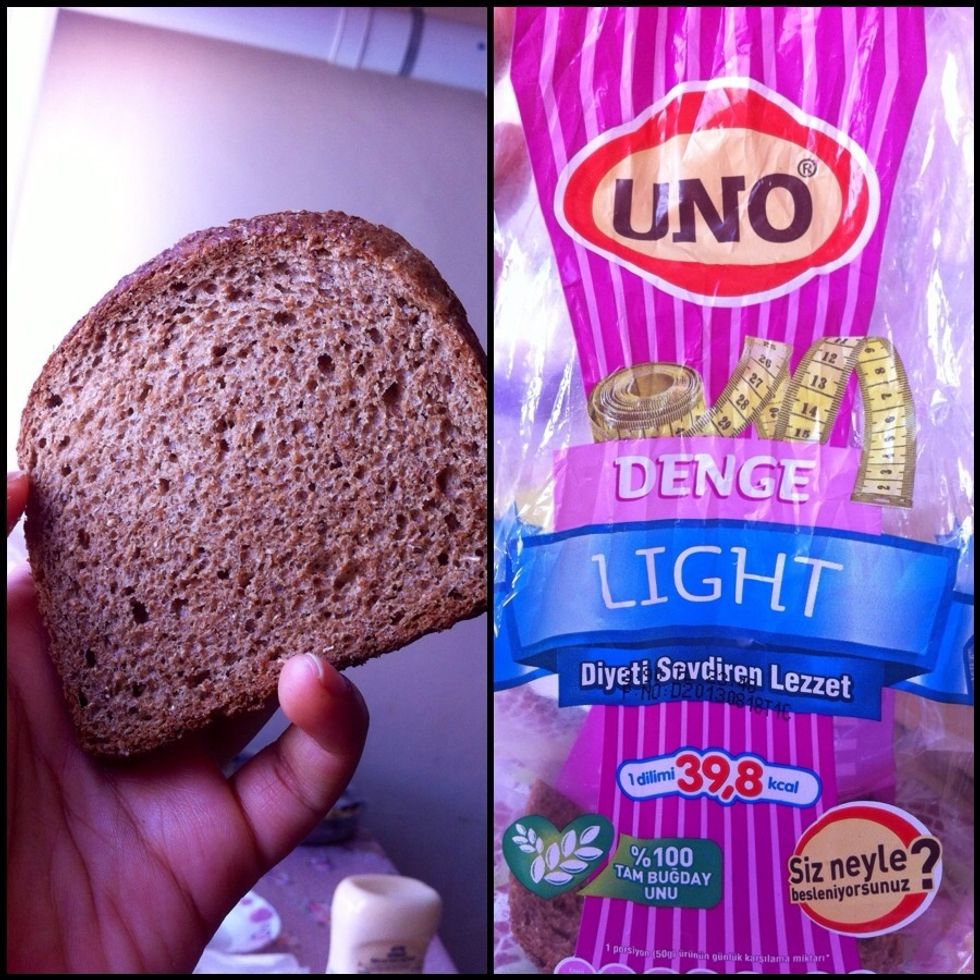 I found some breads hangin around the table in my kitchen & I thought, "Well hello there boring breads, let's do a makeover". I'm using a diet/light bread for this recipe.. but any type will do.