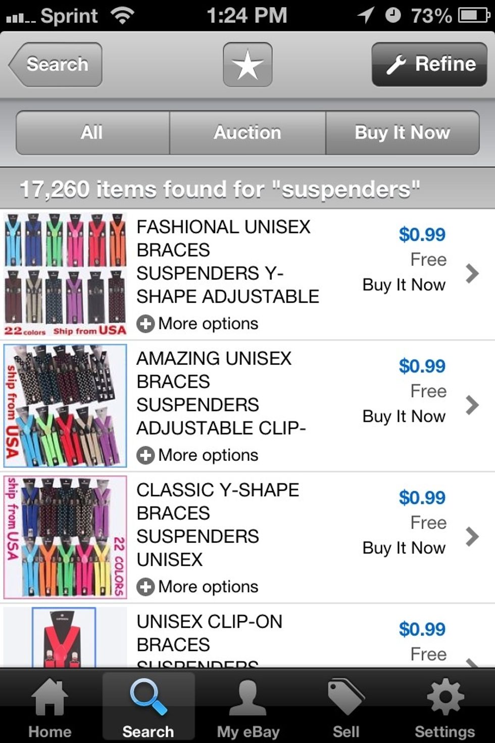 I found suspenders on eBay for 99\u00a2 and free shipping. Most of these listings have multiple items, and will make you select "options" make sure you select the one, usually color, that is 99\u00a2
