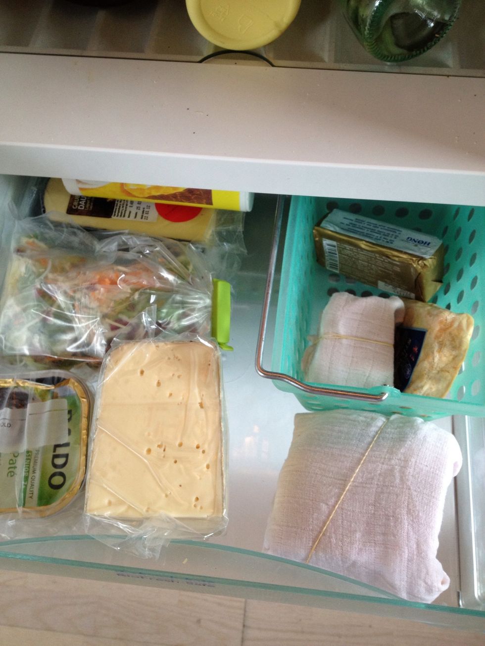 I found the basket in a" pay almost nothing shop" I use this one for cheese that we have started eating from, so we don't have 3 of the same kind in use at the same time.