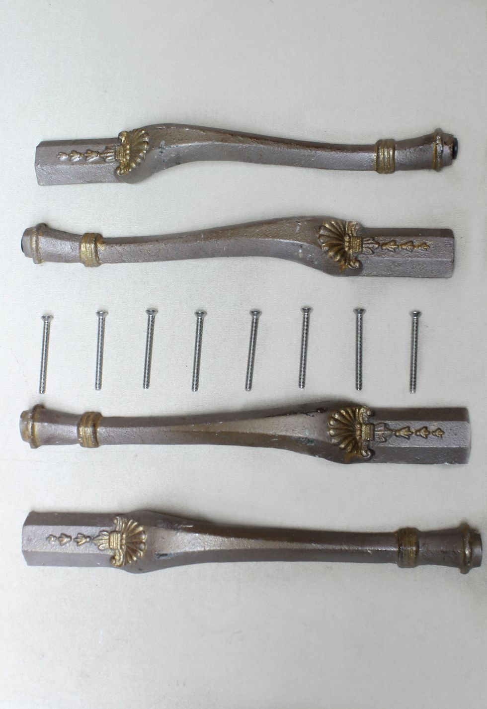 I found these cast iron legs at the Nashville Flea Market. They were perfect for my bench because they were 18" tall. My bed is on risers so anything shorter looked like a step rather than a bench.