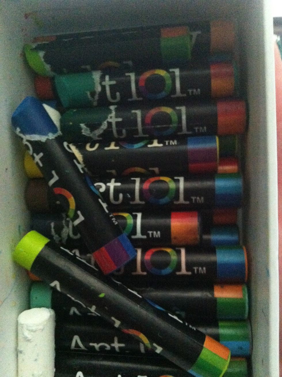 I found these wax pastels in the attic. They didn't fade as much when I washed my t shirt. If you already have them you can use them but I wouldn't spend $ on them for this because they're expensive.