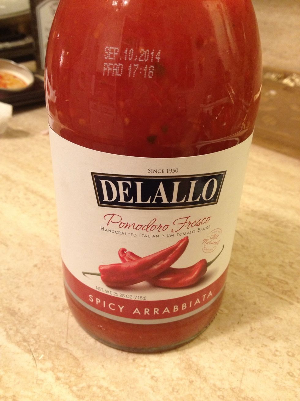 I found this great jar of sauce at Kroger for $6.  It's very spicy on its own so the onions sweetness and the savory pancetta mellow everything out along with the richness of ricotta cheese.-coming up