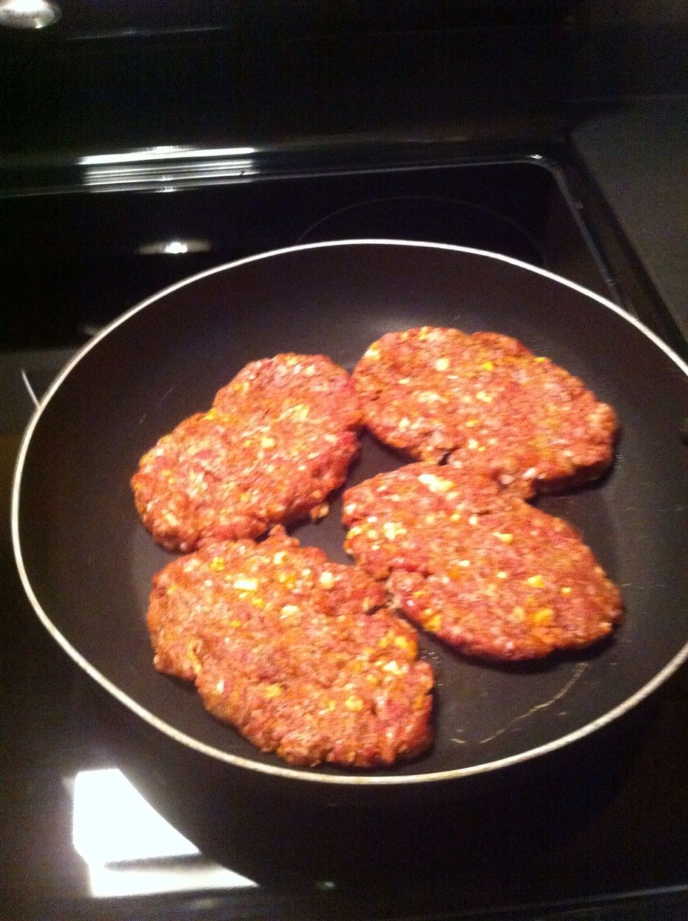 I fried my burgers in a pre-heated frying pan.