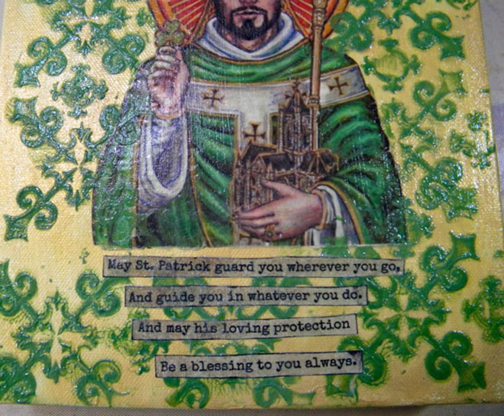 I gave the images a topcoat of matte medium to ensure they are secure and won't curl up over time. Here is what it looks like so far.