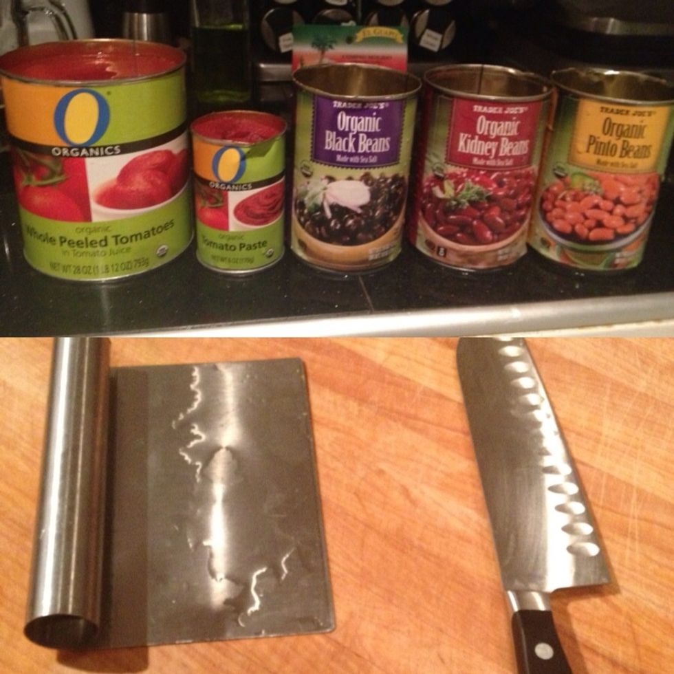 I get all of my cans open to start - I think it makes life easier. You also need a sharp knife and I love having a board scraper to help pick everything up.