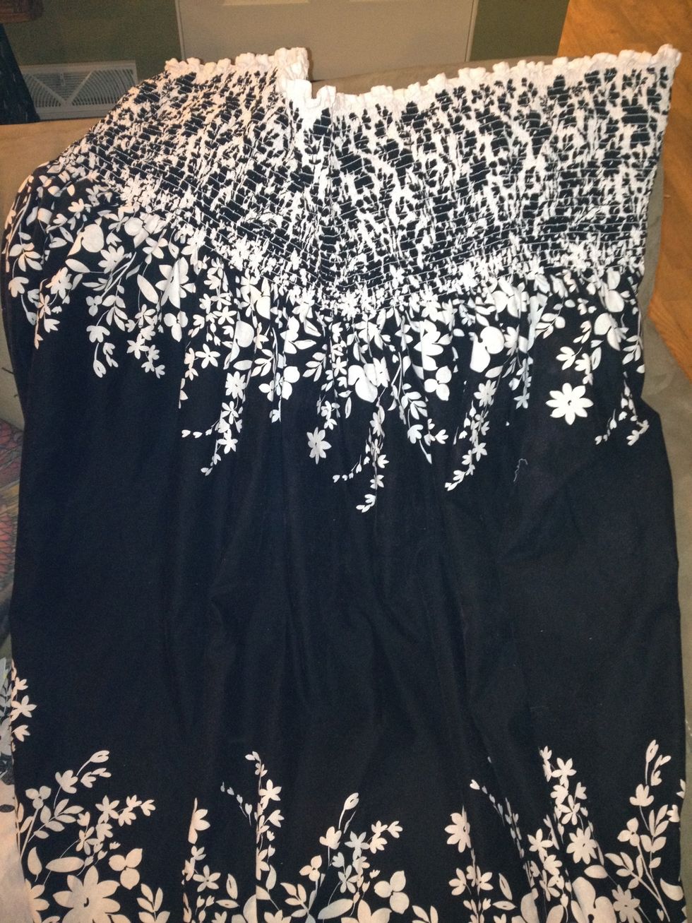 I got 1 yard of shirred fabric. I bought it at Walmart for $12.95. I put 2 yards on the supply list so that it covers any size you may make since 1 yard fits a medium