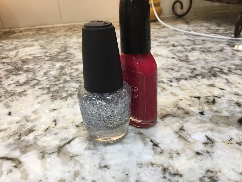 I got a white glitter \u2728 nail polish and a red one. It's a nice Christmas color.\ud83d\ude00 \ud83c\udf32