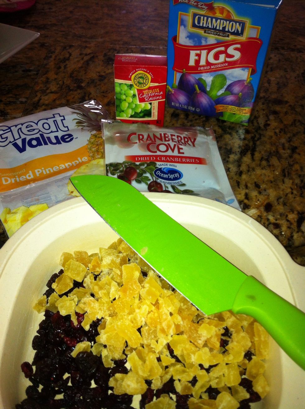 i got all the dry fruit in small bags at waltmart, makes enough for 2 cakes...i used 1/2 of all the fruit the rest will seats in my refrigerator soaking in rum in a seal container for another cake