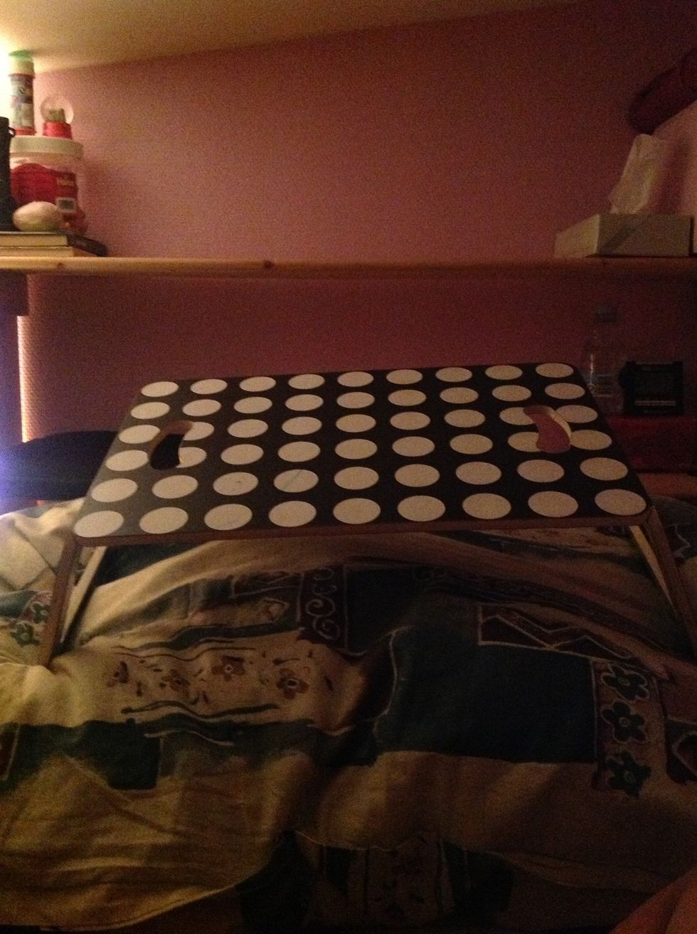 I got this fold up table from ikea. Because sometimes I lie in the bed and I don't like to have my MacBook on me.(it can cause cancer\ud83d\udc4e) soir\u00e9e ally like this.\ud83d\ude0a
