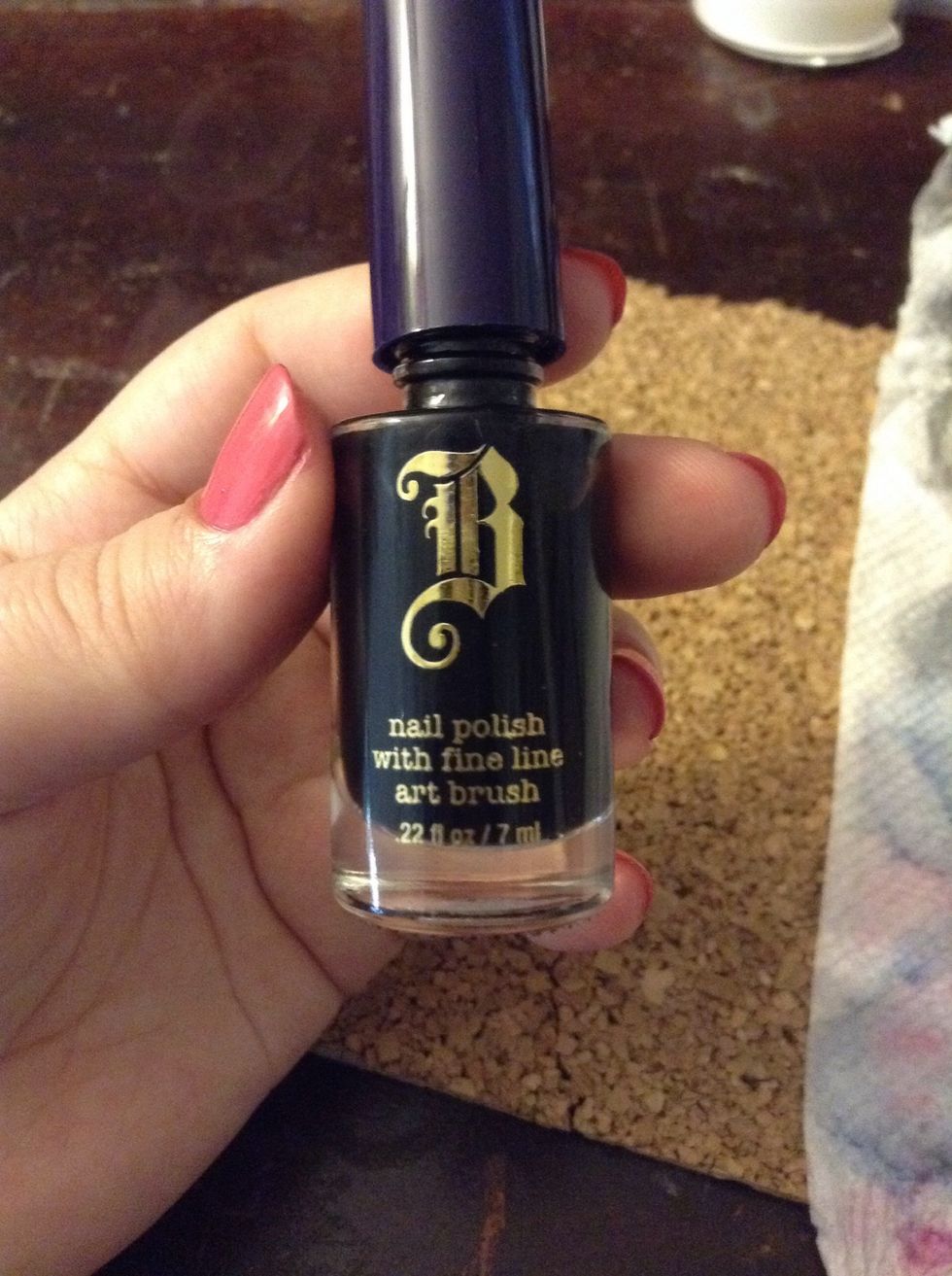 I got this striper polish from a shoe store for about $2. You can also use regular polish and a nail art brush, or toothpick.