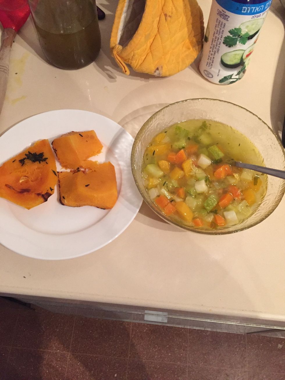 I had an extra pumpkin I threw in the oven with some olive oil and thyme