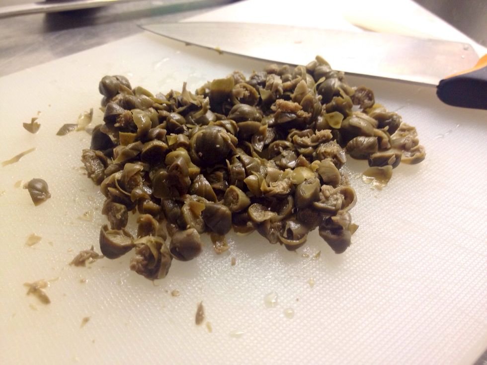 I had cocktail capers that are a bit bigger than the regular ones so I chopped them (which isn't necessary with the small ones).