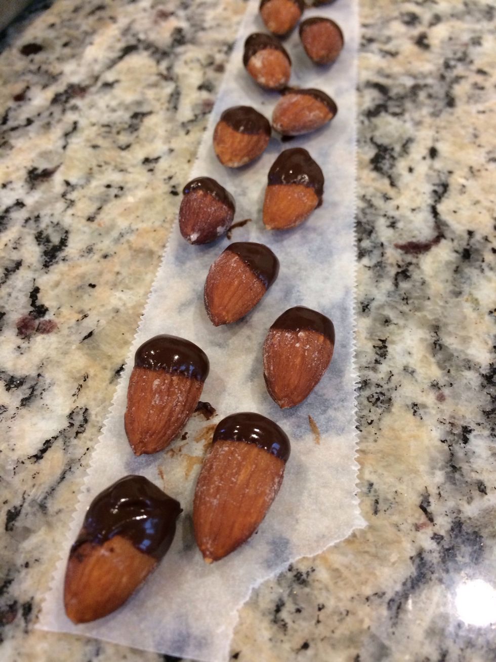 I had left over chocolate so I decided to dip almonds!