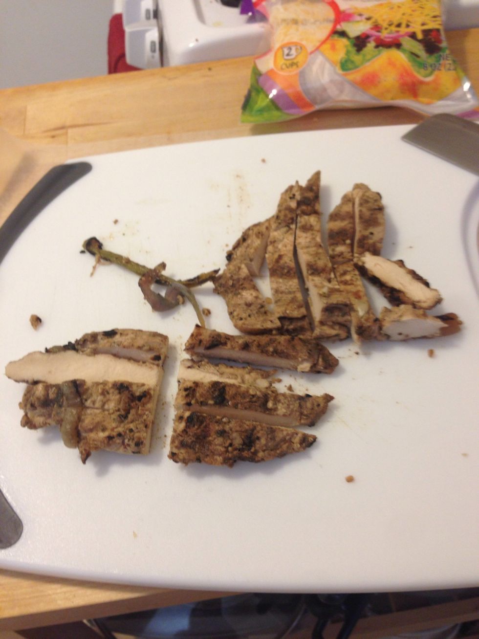 I had leftover chicken. Slice any large meat item. Heat up leftover meat in the microwave for 1 minute to make sure it's hot.