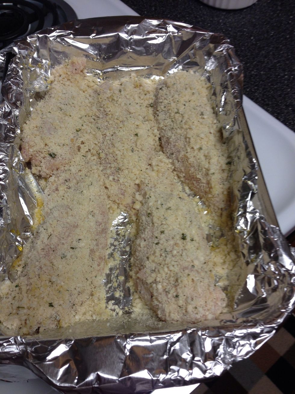 I had lots of mix left over so I sprinkled the rest all over the top of the chicken. I also melted a little more smart balance & drizzled it over each piece.