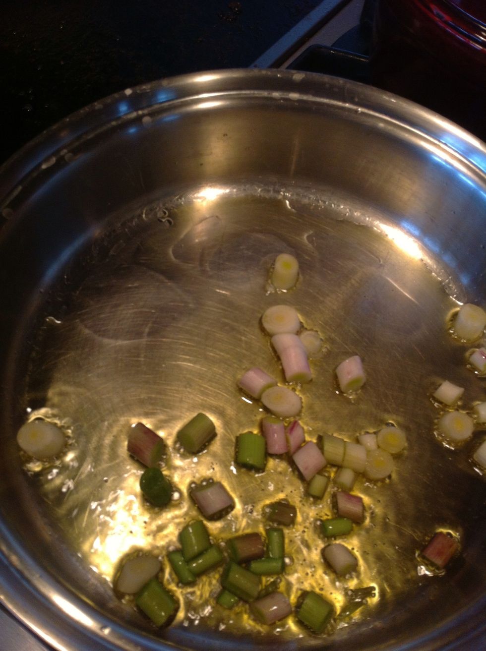 I had some green garlic and spring onions that I added to some olive oil and saut\u00e9ed.