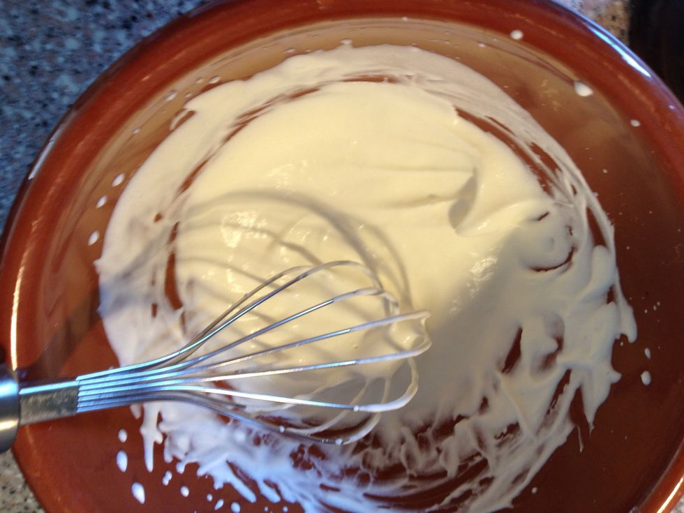 I had some left over hollandaise sauce, you can't reheat it, it will split, but you can make cold mousseline sauce. Whip your cream to the stage where it makes soft peaks.
